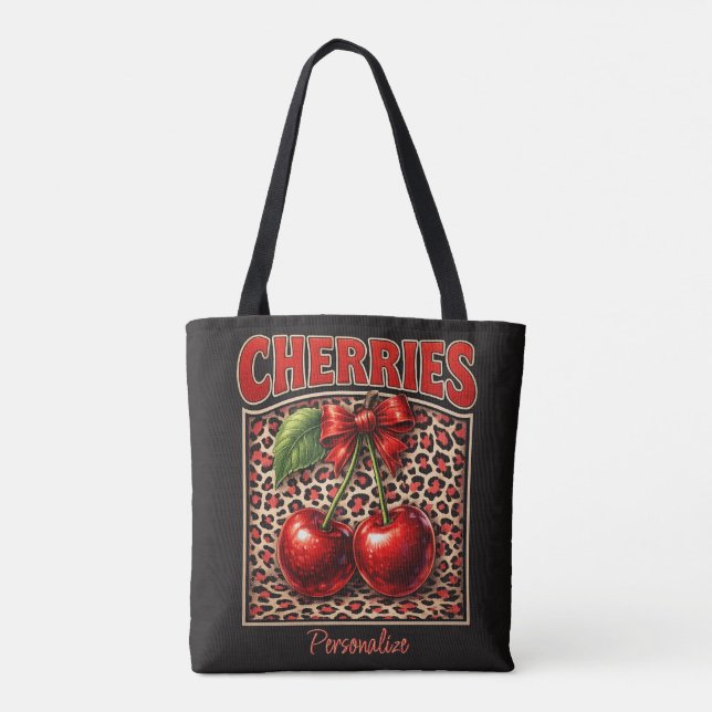 Retro Körsbär Coquette Trendig Båge Design på Leop Tygkasse (Baksida)