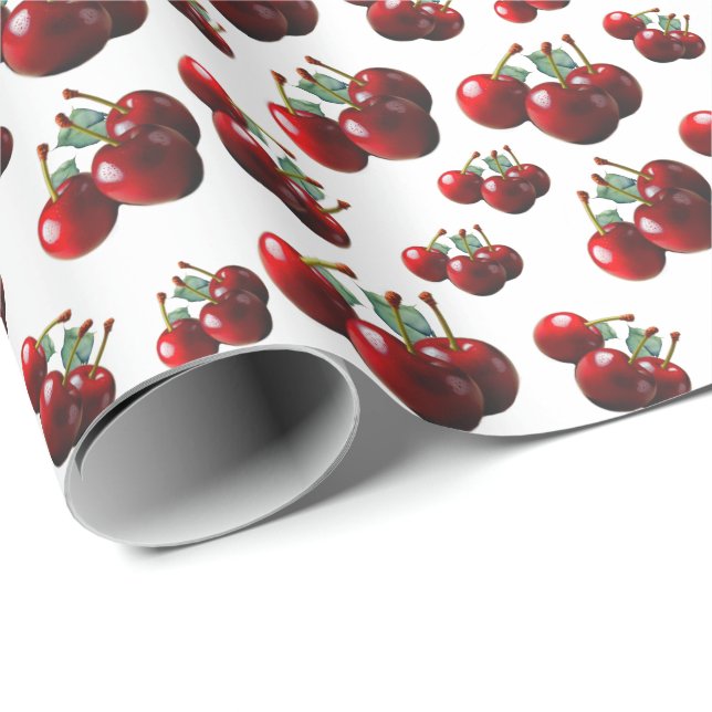 Retro körsbär färska plockade  presentpapper (Rullad Hörn)