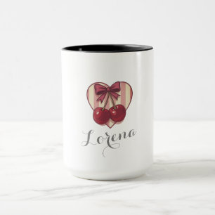 Retro Körsbär Hjärt Design med Bow Söt Vintage Mugg