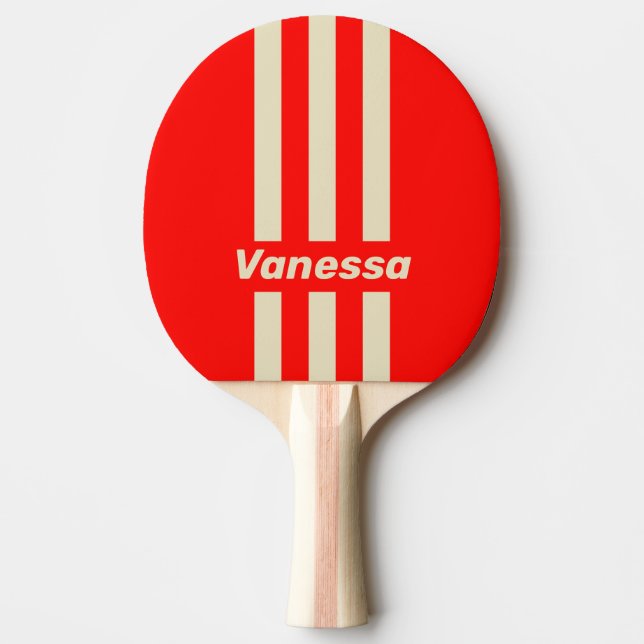 Retro Körsbär Tre Pin Ränder med Namn Pingisracket (Framsidan)