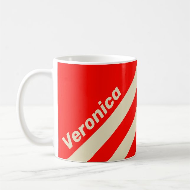 Retro Körsbär Tre Ränder med Namn Kaffemugg (Vänster)