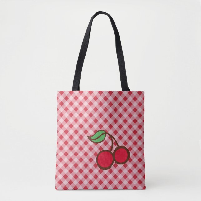 Retro Körsbärsruta Totebag Geschenk Tygkasse (Framsida)