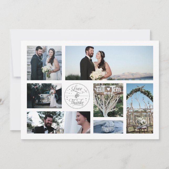 Retro kort för tack för Collagebröllopfoto (Framsida)