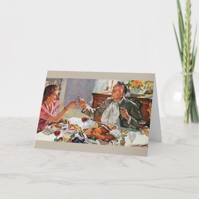 Retro kort för thanksgivingmiddaghälsning (Framsida)