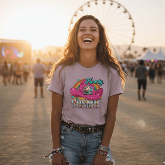 Retro Kosmisk Cowgirl Rosa Disco Boll Cowboy Hatt  T Shirt