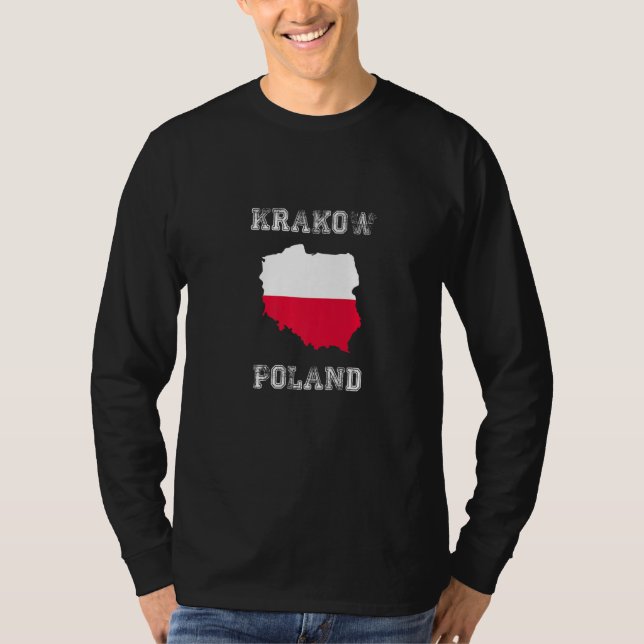 Retro Krakow Poland Distressed Poland Flag   T Shirt (Framsida)