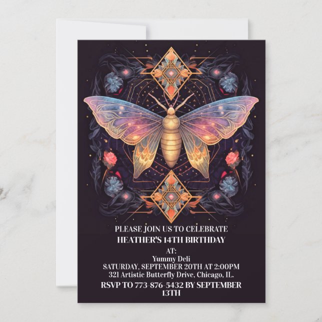 Retro Kreativ Butterfly Art-Födelsedagsfest Inbjudningar (Framsida)