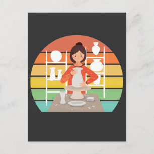 Retro krukmakeri kvinna keramisk ugn vykort