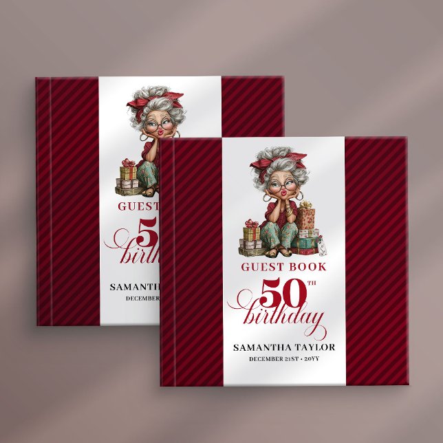 Retro kul 50-års gästbok med udda design (Retro fun 50th woman guest book quirky design)