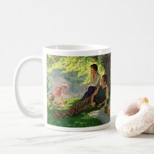 Retro kul familjepiknik under ett skuggigt träd kaffemugg