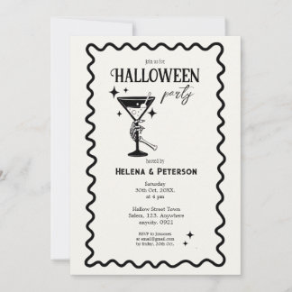 Retro kul svart och vit Halloweenfest Inbjudningar