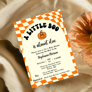 Retro Kul Vågig Rutig En Liten Boo Baby Shower Inbjudningar