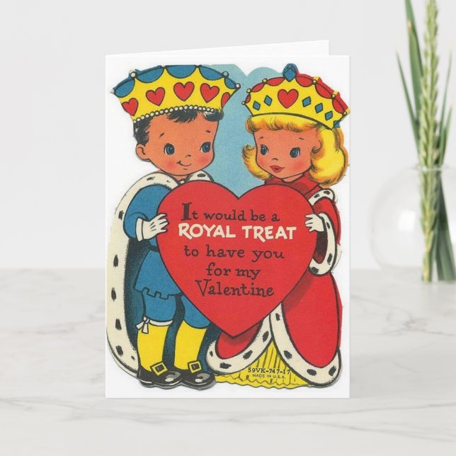 Retro Kung och Queen Royal Valentine Day Card Helgkort (Framsida)
