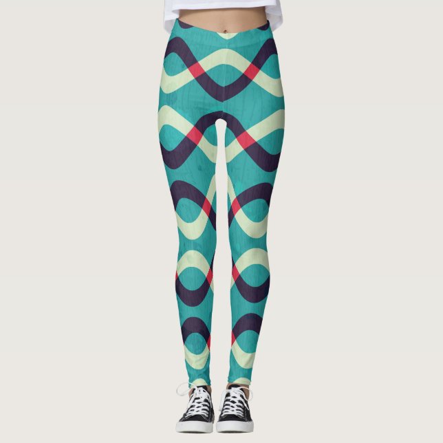 Retro Kurvor: Grunge Mönster Effect. Leggings (Framsida)
