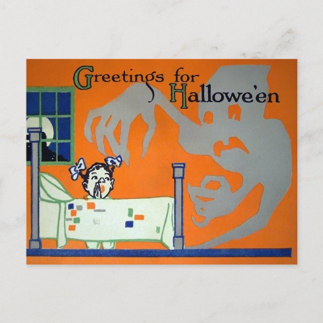 Retro kuslig Halloween-spökpostkort Vykort (Framsida)