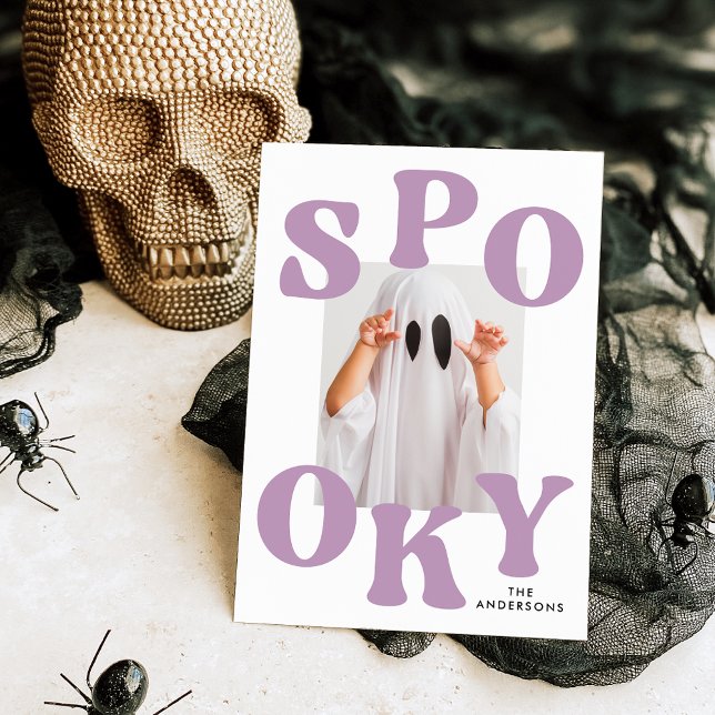 Retro Kuslig Lila Typografi Foto Halloween Julkort (Skapare uppladdad)