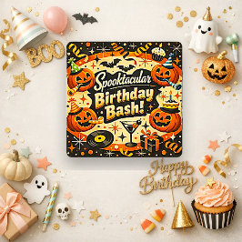 Retro kuslig orange svart Halloween födelsedagsfes Kort