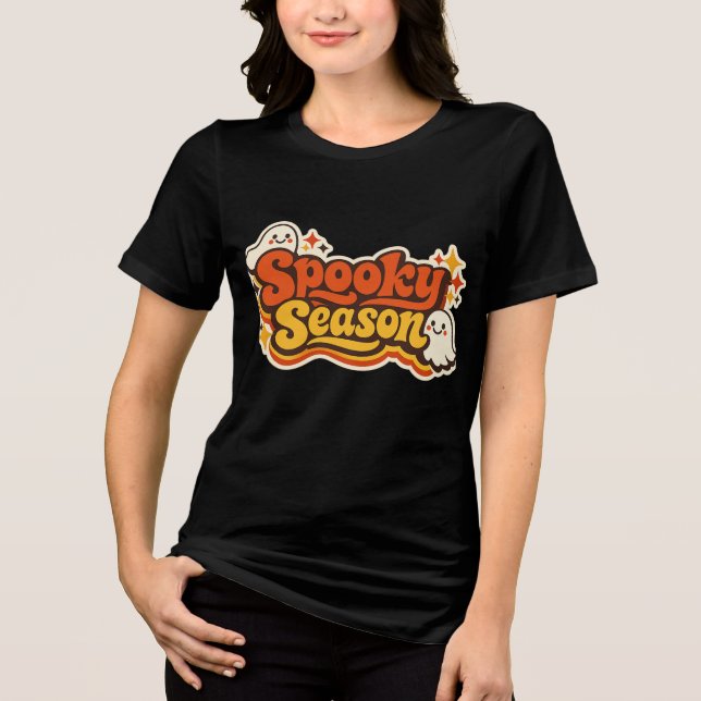 Retro kuslig säsong spök Halloween-logotyp T Shirt (Framsida)