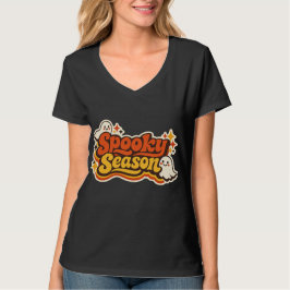 Retro kuslig säsong spöke Halloween-logotyp T Shirt