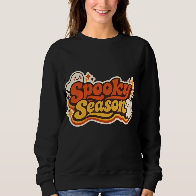 Retro kuslig säsong spöke Halloween-logotyp T Shirt (Framsida)