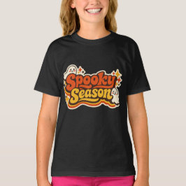 Retro kuslig säsong spöke Halloween-logotyp T Shirt