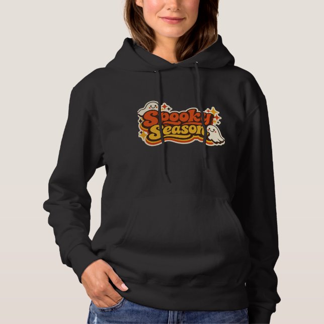 Retro kuslig säsong spöke Halloween-logotyp T Shirt (Framsida)