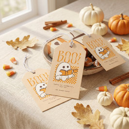 Retro kuslig söt spök Halloween Presentetikett