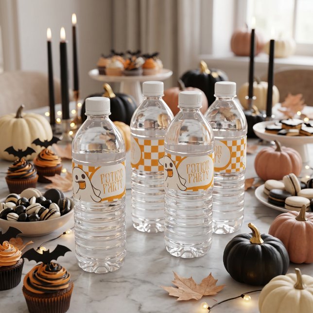 Retro kuslig spök Halloween Vattenflaskor Etikett (Retro Spooky Cute Ghost Halloween Water Bottle Label)