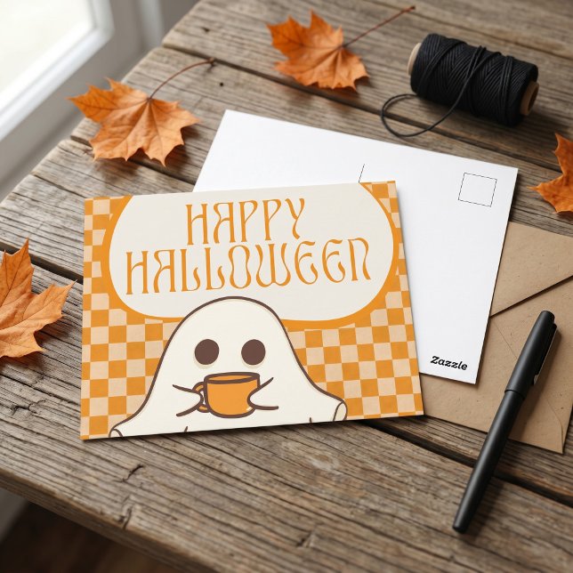 Retro kuslig spök Halloween Vykort (Retro Spooky Cute Ghost Halloween Postcard  ⭐️⭐️⭐️⭐️⭐️)