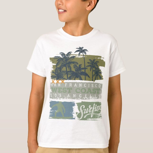 Retro Kusten California Surfing T Shirt (Framsida)
