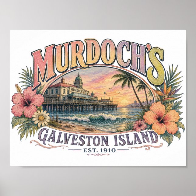 Retro kustnära strandillustration poster (Framsidan)