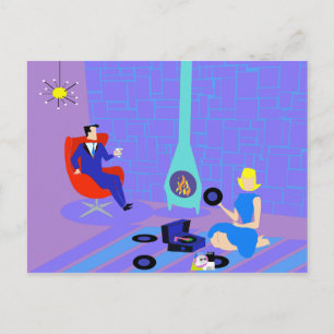 Retro kväll på hemvykort vykort