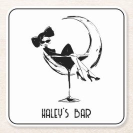 Retro Kvinna i Martini Glas Bar Underlägg Papper Kvadrat