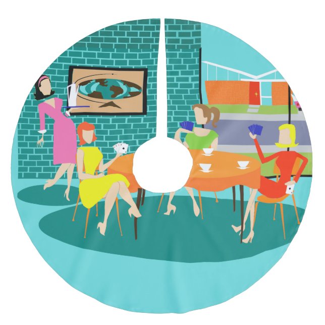 Retro kvinna kjol för kortspeljulgran julgransmatta borstad polyester (Framsidan)