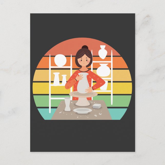 Retro kvinna krukmakeri keramikugn vykort (Framsida)