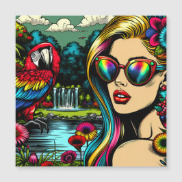 Retro Kvinna och Papegoja i Parken Pop Art