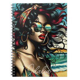 Retro kvinna på stranden serie stil Pop Art Anteckningsbok