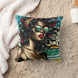 Retro kvinna på stranden serie stil Pop Art Kudde