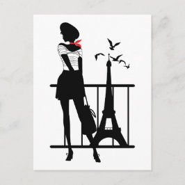Retro kvinna röd svart silhuett med Eiffeltornet Vykort
