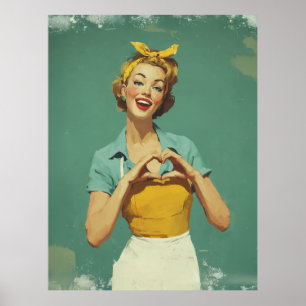 Retro Kvinna Sänder Kärlek Poster