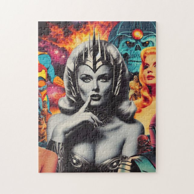 Retro Kvinna Sci-fi Collage Pussel (Vertikal)