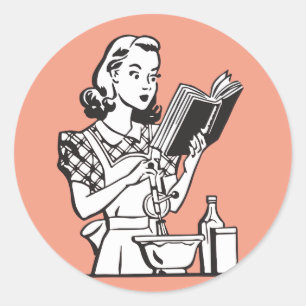 Retro-kvinna som lagar roligt 1950-talet runt klistermärke