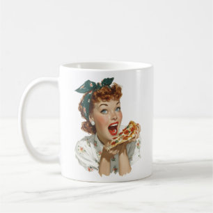 Retro Kvinna som njuter av pizzaslice Kaffemugg