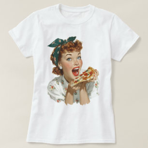 Retro Kvinna som njuter av pizzaslice T Shirt