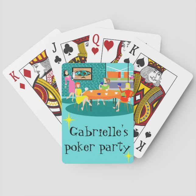 Retro kvinna veckokortspel som leker kort casinokort (Baksidan)