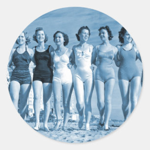 Retro kvinnahötorgskonst för vintage som surfar runt klistermärke