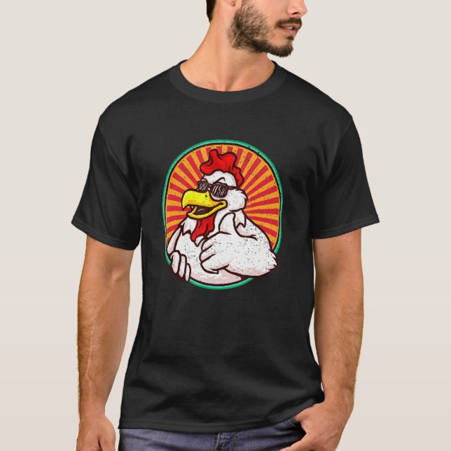 Retro Kyckling i Distressed Vintage-stil T Shirt (Framsida)