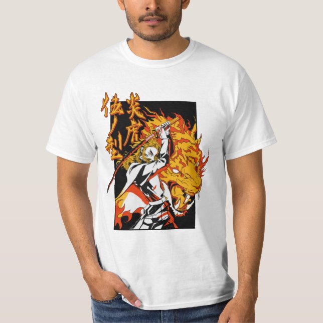 Retro kyojuro rengoku anime t shirt (Framsida)
