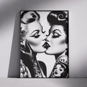 Retro Kyssande Pinuppor Poster