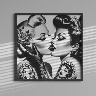 Retro Kyssande Pinuppor Poster
